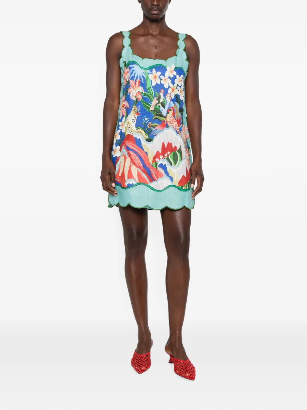 Minikleid mit gewelltem Saum und grafischem Print