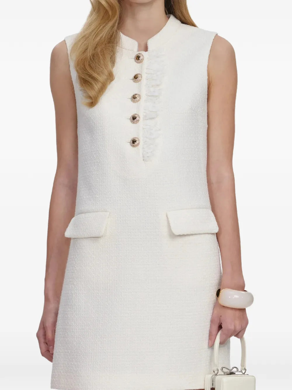 Bouclé mini dress with lace trim