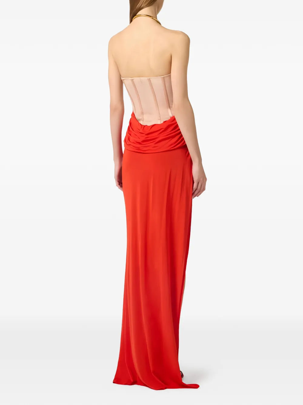 Maxi šaty s drapovanými kovovými košíčkami