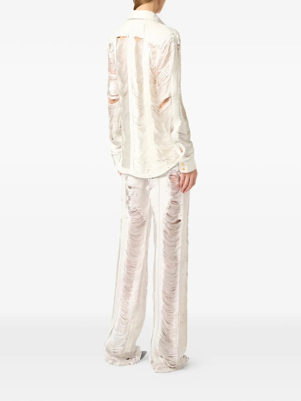 Palazzojeans im Distressed-Look mit Fransen