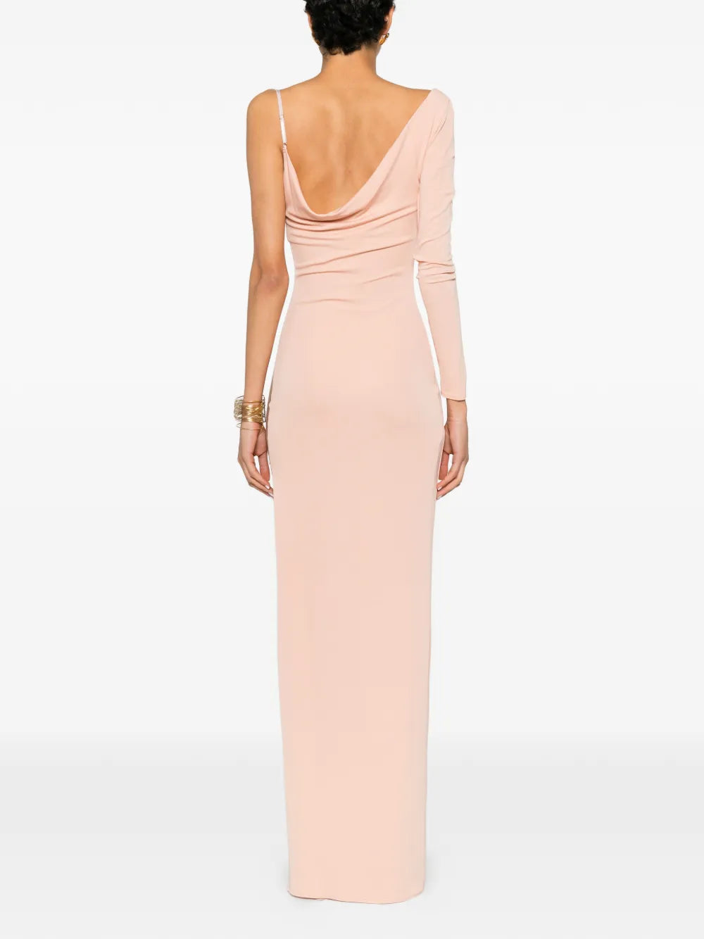 One-shoulder dress with draped neckline