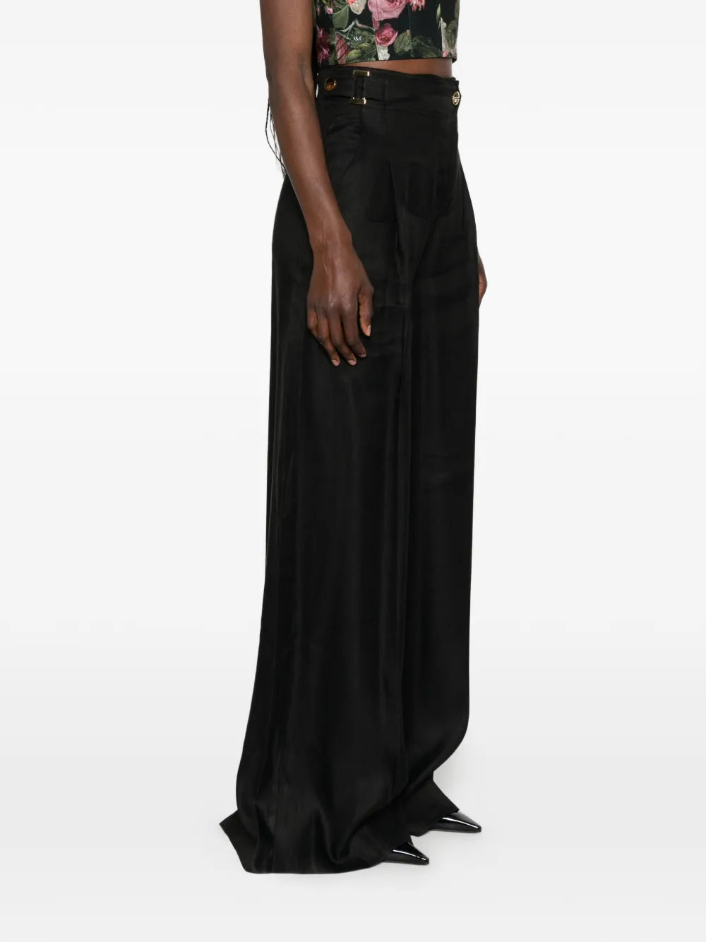 Pants with Buckle Detail and Palazzo Leg
