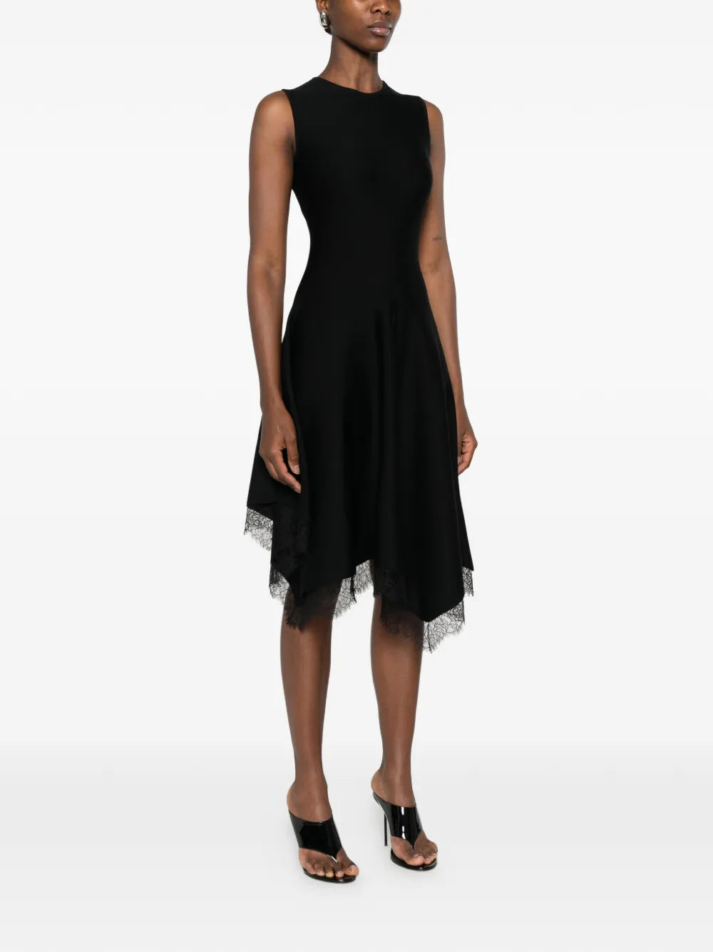 Asymmetric dress with lace trim