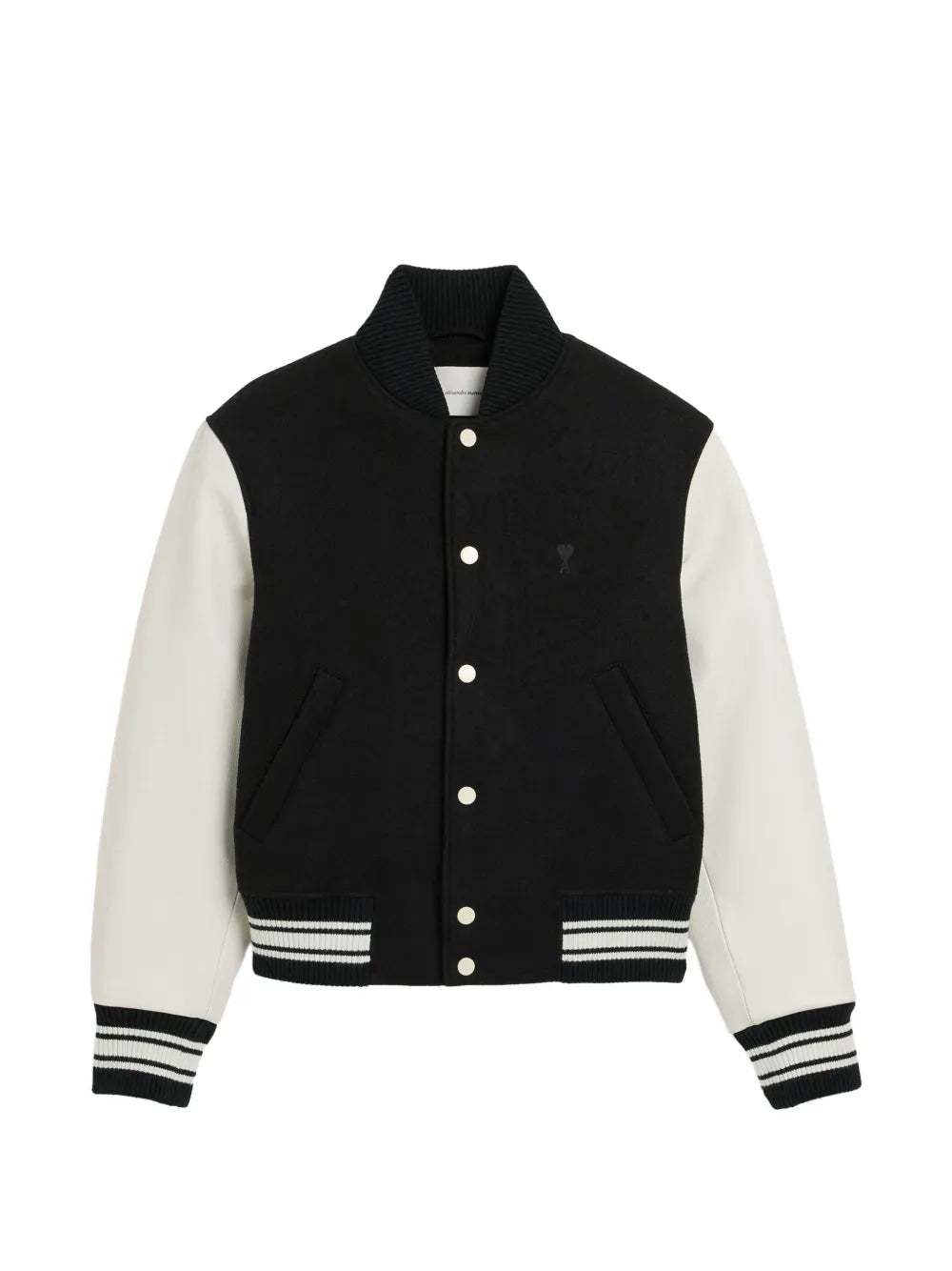 Wattierte Jacke aus Wolle und Leder mit Ami Paris-Stickerei