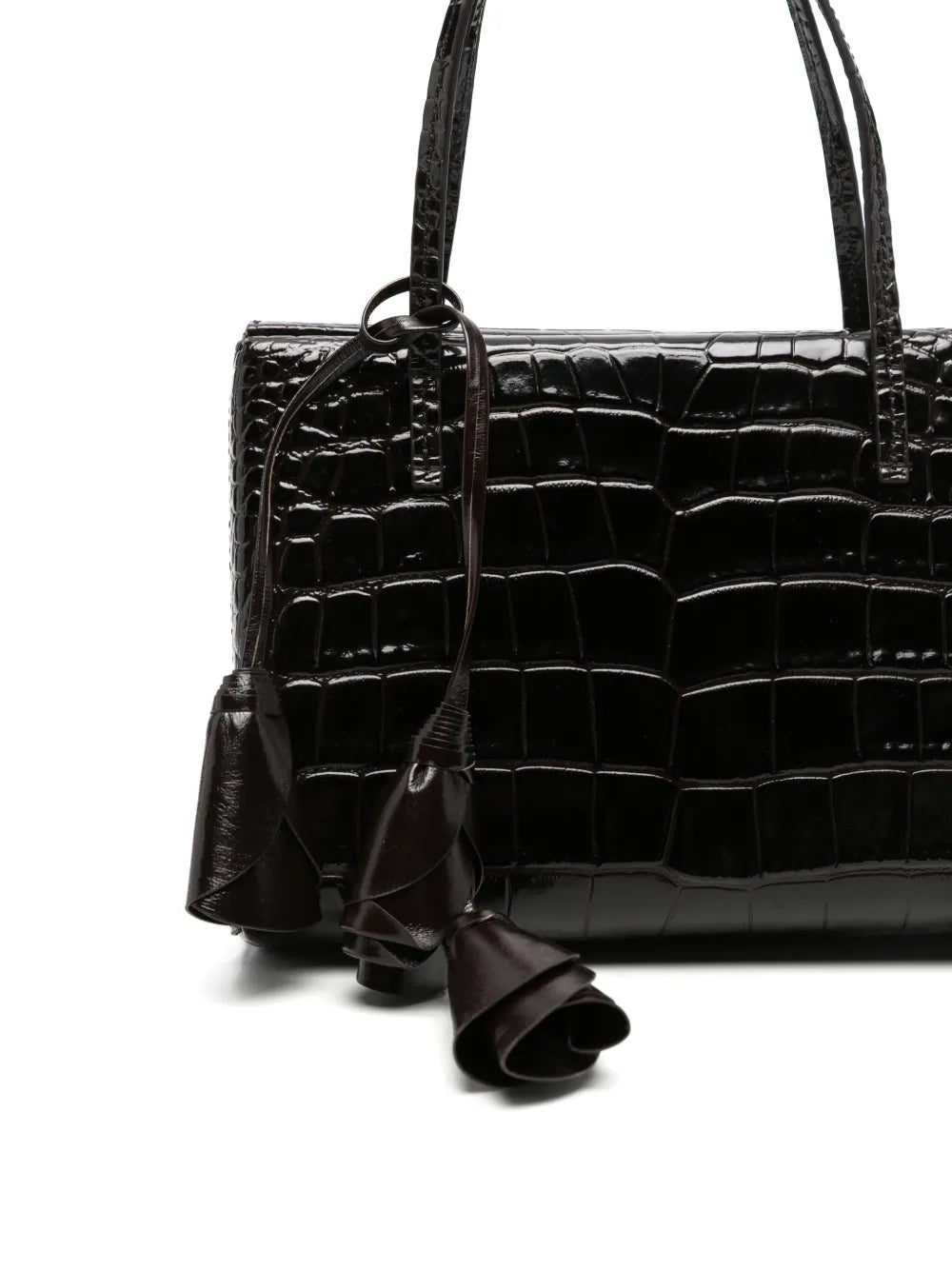 Tote Bag in Kroko-Optik mit Blumenanhänger
