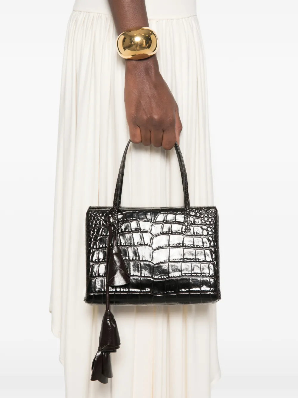 Tote Bag in Kroko-Optik mit Blumenanhänger