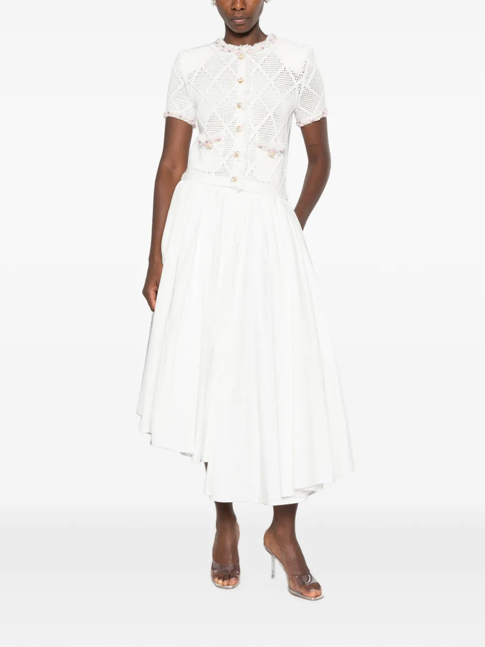Pointelle-Strickkleid mit Kunstperlen