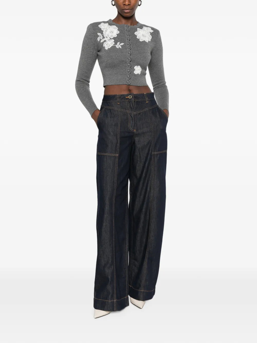 Cropped-Cardigan mit Blumen-Applikation