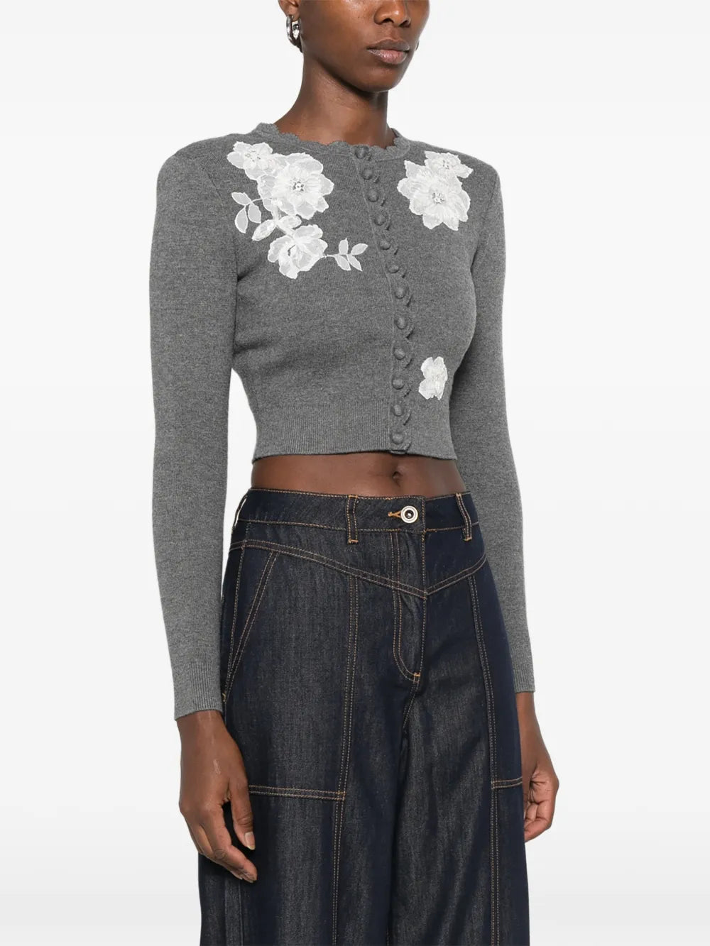 Cropped-Cardigan mit Blumen-Applikation